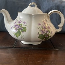 VTG ELLGREAVE WOOD & SONS GENUINE IRONSTONE TEAPOT FLORAL ENGLAND GOLD ACCENT