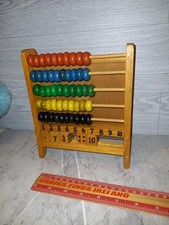 Vintage Wooden Abacus Learning Toy with Clock Counting Math Collectible Children
