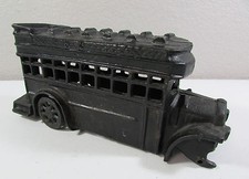 Vtg Heavy Large Black Toy Cast Iron Metal Double Decker Passenger Bus 11" Long