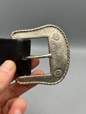 Vintage Western Engraved Silver Buckle - Floral Design, Small Leather Piece