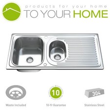 Stainless Steel Kitchen Sink Dihl 1502 1.5 Bowl with Drainer & Waste 100 x 48cm