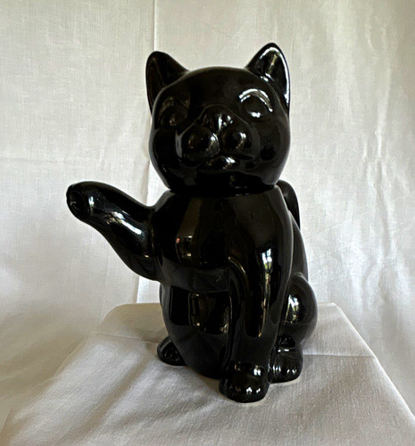 Glossy black ceramic lucky cat - lucky,