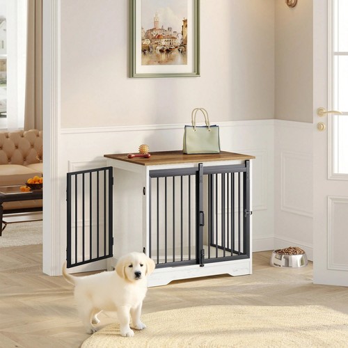Brown dog crate furniture with - dog,