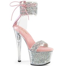 Clear Silver Glitter Platform Shoes Pageant Prom Bridal Quince High Heels Cuff