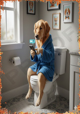 Dog On Toilet Texting Funny
