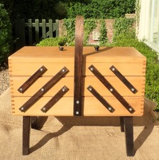 Vintage Wooden Cantilever Sewing box & Cottons