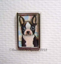 Boston Terrier dog art metal lapel pin brooch printed painting Suzanne Le Good