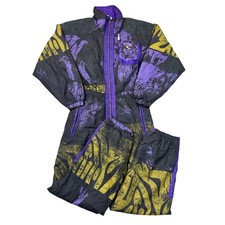 Vintage Ski Suit One Piece 90s Crazy Apres Retro Snow Purple Black Womens UK10