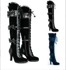 Women Ladies Long Stretch Over The Knee Boots Thigh High Heel Boots Shoe Lace Up