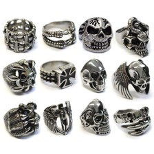 Stainless Steel Skull Rings Men's Large Big Metal Gothic Biker Punk Ring 