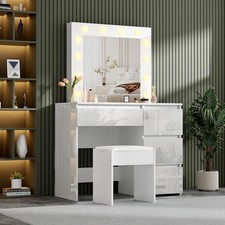 Vanity Dressing Table Set w/ LED Mirror High Gloss 4 Drawers Makeup Desk Bedroom