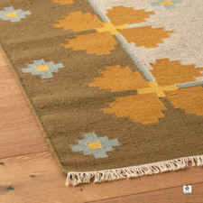 Yellow Floral Kilim Wool Area