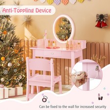 Kids Makeup Beauty Dressing Table with Chair & 2-Color LED Lighting-Pink