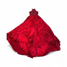 Sherri Hill Red Beaded Halter Satin Ball Gown Dress – Size 10 Formal Prom Dress