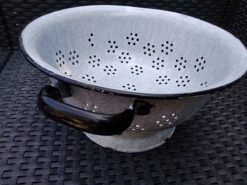 Vintage grey enamel colander - vintage,