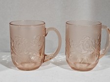 Vintage ~ Arcoroc France ~ Rosaline ~ Rose ~ Set of 2 Mugs ~ Pink Glass
