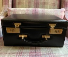 Vintage Tanner Krolle Harrods Black Leather Luxury Jewellery Vanity Case 12 X 8”