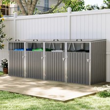 Four Wheelie Bin Storage Metal Store Shelter Garden Rubbish Dustbin 4 Shed House