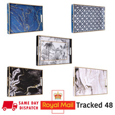 Large Decorative Rectangular Serving Trays Platter with Handles Multiple Designs