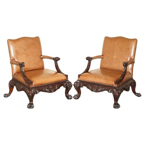 Fine pair brown leather - pair, of