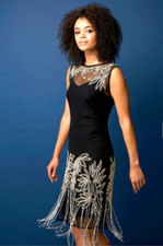 Roman size 14 Black 1920s  Silver Beaded Flapper Dress, New Unworn. Fabulous.