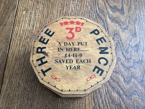 Vintage wooden threepence - vintage,