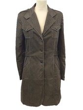 Isabel De Pedro Military Green Super Soft Coat With Real Leather Details Size 12