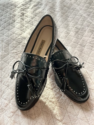 Zara black leather loafers - zara,