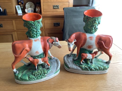 Pair staffordshire cow - of,