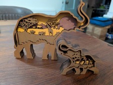 Layered Wooden Elephant Family Ornament – African Safari Laser Cut Decor Set