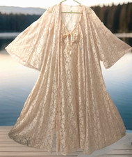 Vintage Glydons All Lace Soft Pink Tie-up Nightgown and Robe Peignoir Set