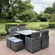 RATTAN GARDEN FURNITURE CUBE SET CHAIRS TABLE OUTDOOR PATIO RATTAN BLACK / BROWN