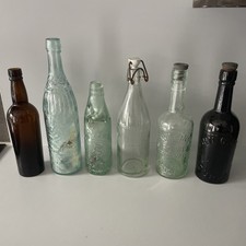 6 VINTAGE GLASS BOTTLES 