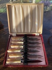 Vintage Fish Cutlery In Original Box Bone/faux Bone or Mother Of Pearl? Handle