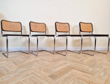 4 Marcel Bruer Cesca Italian Vintage Mid Century Ebonised Teak & Chrome Chairs