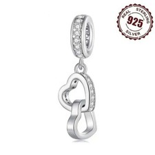 Interlocked Double Hearts S925 Sterling Silver Bead Charm for Women