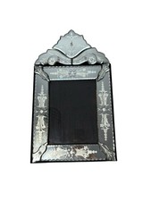 Vintage Venetian Beveled Mirror Glass Wood Back Picture Frame Rare