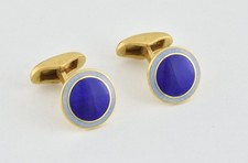 Vintage Faberge 18ct Gold Two Colour Blue Enamel L/E Cufflinks, V. Mayer 1990's