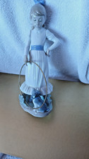 LLADRO NAO 9" tall Girl w/Hoop Dog Figurine "My Dog Does Tricks"