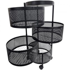 Kitchen Storage Rack Rotating Vegetable Basket Floor Standing Multilayer Trolley