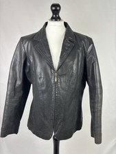 Wallace Sacks Black Leather Jacket Uk18 Vintage Zip Up 100% Pig Leather