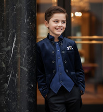 Boys Navy Velvet Tuxedo Blazer