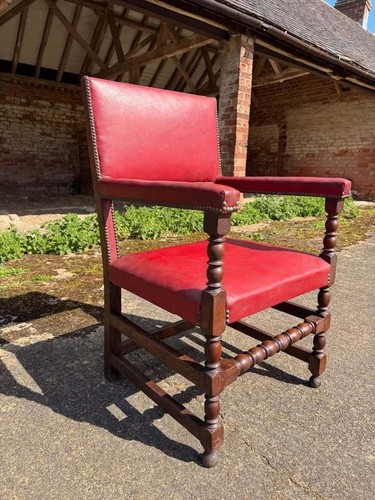 Antique red leather oak - antique,