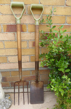 Vintage spade and border fork , Y Handle Ladies fork, ladies spade - small size