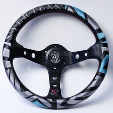 VERTEX 13'' Blue&Grey Embroidery Deep Dish Racing Car Drift Rally Steering Wheel
