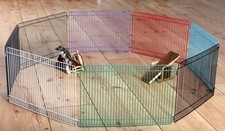 INDOOR COLOURED HAMSTER GERBIL MOUSE METAL PLAY PEN RUN 8 PANELS EXERCISE AREA 