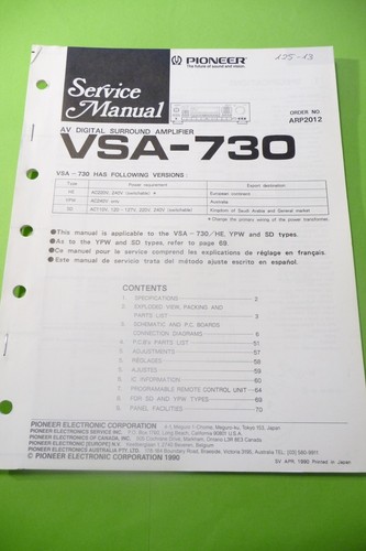 Service manual for pioneer - for,
