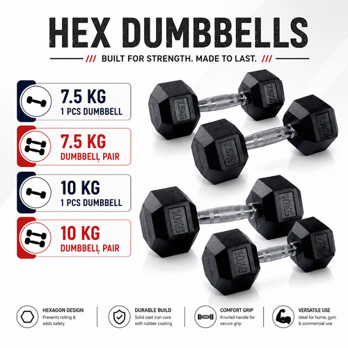 Hex rubber dumbbell - hex,