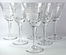 Royal Brierley "Fuchsia" Beautiful Crystal Water/Wine Glasses Six- 7 3/8" Tall