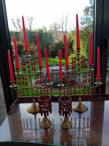 Antique brass candelabras - antique, w/